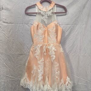 Elegant Peach Lace Kids Dress